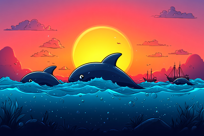 Dolphins At Sunset