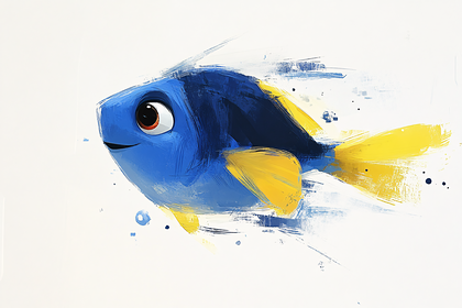 Cartoon Fish Art: Expressive Brushstroke Illustration of Dory