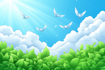 Doves Flying in Blue Sky