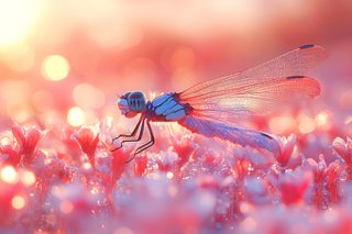 Dragonfly on Pink Flowers