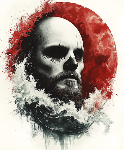 Dramatic Bearded Man in Red and White Splash Art