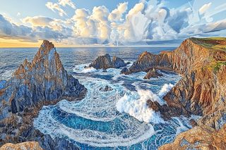 Dramatic Coastal Scene with Crashing Waves