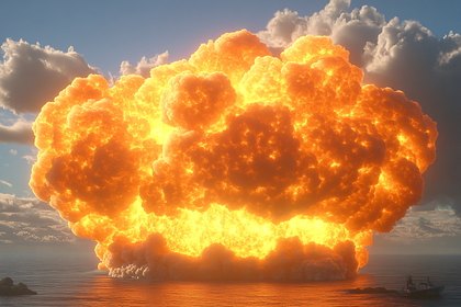 Dramatic Orange Explosion Over Ocean