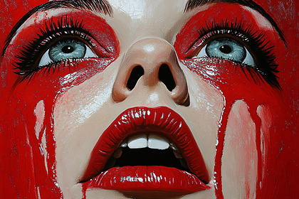 Dramatic Red Tears Close-Up Portrait