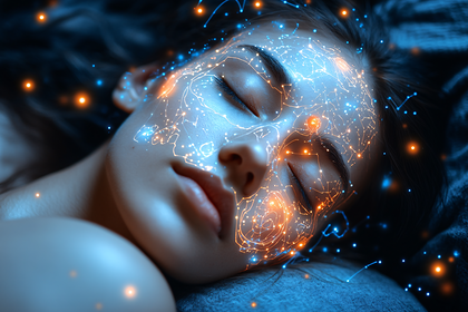 Mind-Bending Portrait of a Sleeping Woman with Glowing Energy Lines