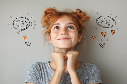 Dreamy Girl with Thought Bubbles