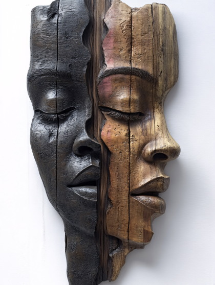 Dual Face Wooden Sculpture