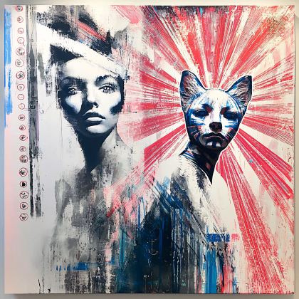 Dual Portrait With Woman And Anthropomorphic Cat