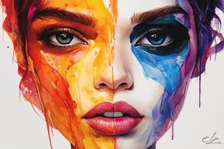 Dual Tone Portrait, Watercolor Face