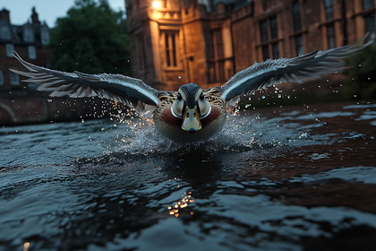 Duck Landing On Water