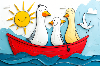 Ducks In A Red Boat