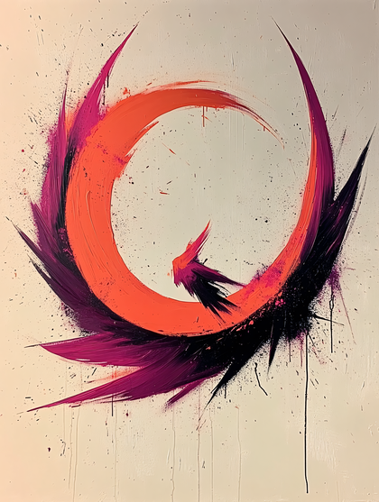 Dynamic Circular Brushstroke in Orange and Purple