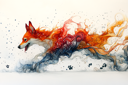 Dynamic Fox Watercolor Illustration