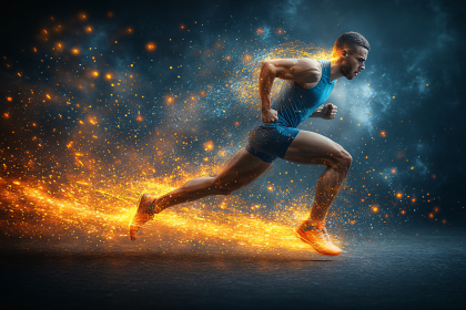 Dynamic Runner With Fiery Speed Trails