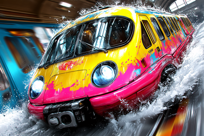 Dynamic Train Splashing Through Water
