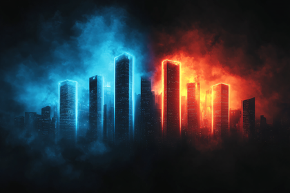 Dystopian Cityscape with Contrasting Hues