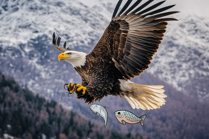Eagle Catching Cartoon Fish