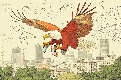 Eagle Catching Fish City View
