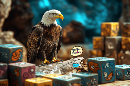 Eagle Perched On A Log With Cartoon Blocks