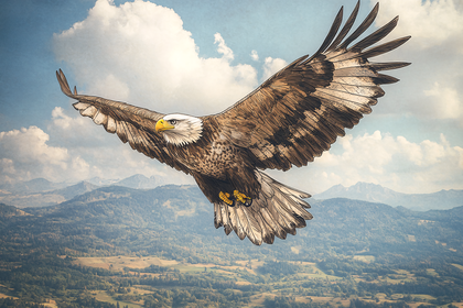 Eagle Soaring Over Mountains