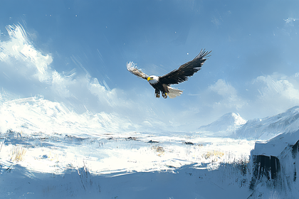 Eagle Soaring Over Snowy Landscape