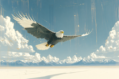 Eagle Soaring Over Snowy Mountains