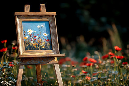 Easel With Flower Painting In Field