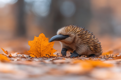 Echidna and Autumn Leaf
