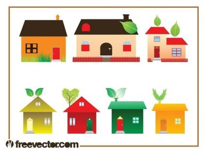 Eco House Set Free Vector