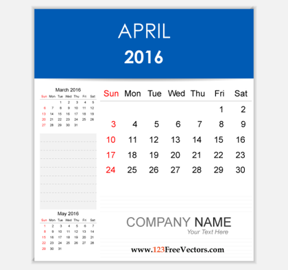 Editable Calendar April 2016