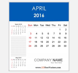 Editable Calendar April 2016