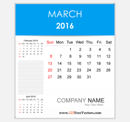 Editable Calendar March 2016