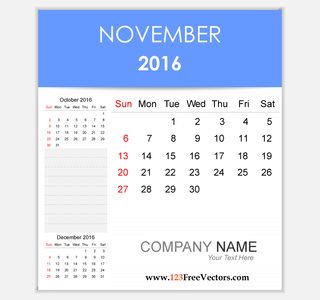 Editable Calendar November 2016