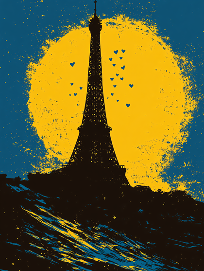 Eiffel Tower Silhouette with Hearts