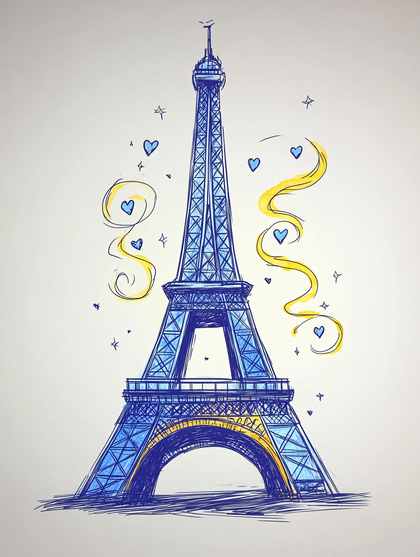 Eiffel Tower Sketch with Hearts