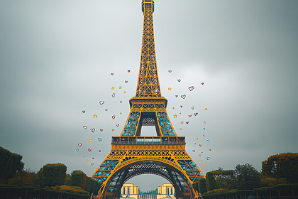 Eiffel Tower With Heart And Star Doodles