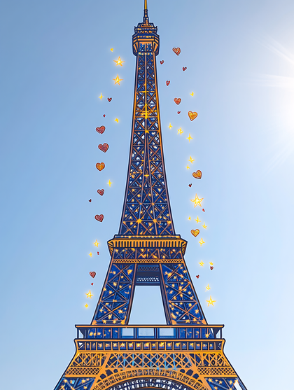 Eiffel Tower with Hearts and Stars