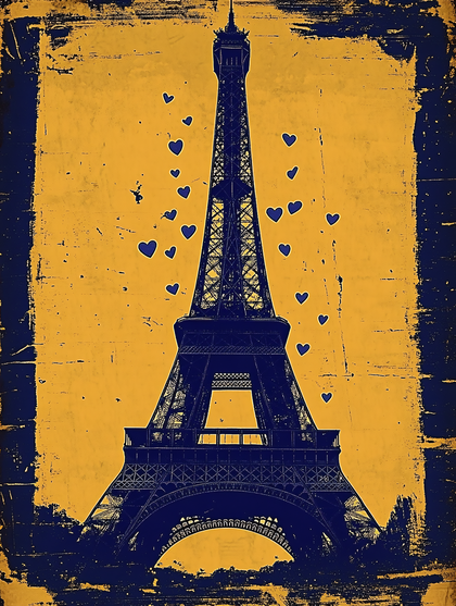 Eiffel Tower With Hearts Vintage Style