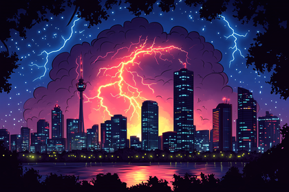 Electric Cityscape At Twilight