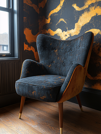 Elegant Armchair Against Abstract Wallpaper
