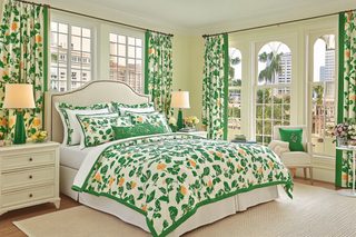Elegant Bedroom Interior with Floral Green Bedding