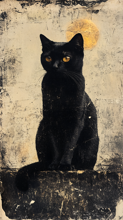 Elegant Black Cat Portrait with Golden Halo