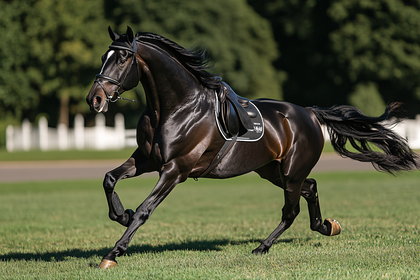 Elegant Black Horse Galloping Freely