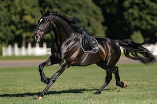 Elegant Black Horse Galloping Freely
