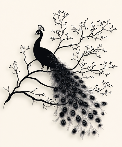 Elegant Black Peacock On Branch
