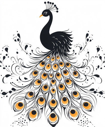 Elegant Black Peacock With Orange Eye Feathers