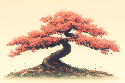 Elegant Bonsai Tree with Blooming Pink Leaves