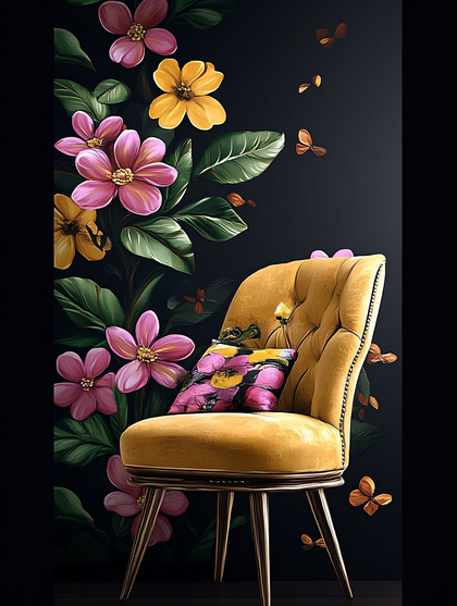 Elegant Chair with Floral Backdrop