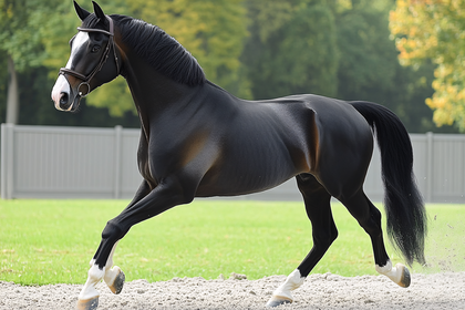 Elegant Dark Bay Horse Trotting Outdoors