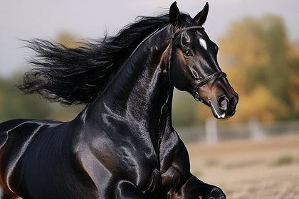 Elegant Dark Horse Galloping Freely